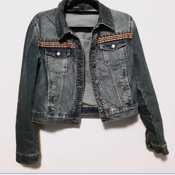 Forever 21 Embroidered Jean jacket boho - Picture 1 of 4